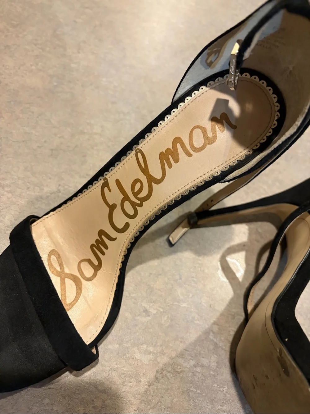 Sam Edelman Black Suede Open-Toe Ankle-Strap Heels